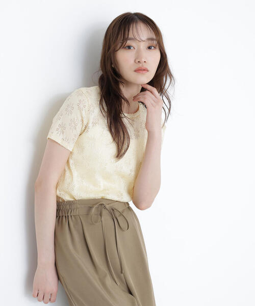 NATURAL BEAUTY BASIC(ナチュラルビューティーベーシック)の「カットレースTシャツ(Tシャツ/カットソー・レディース・ダークブラウン/オフホワイト/イエロー・FREE)」の17枚目の写真