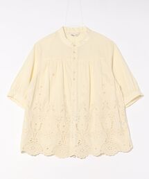 コットンローンフラワースカラップケミカルレースブラウス