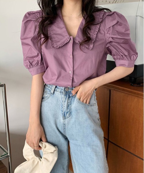 WEGO(ウィゴー)の「WEGO/パフスリーブガーリーブラウス(シャツ/ブラウス・レディース・ホワイト/パープル・MEDIUM/SMALL)」の2枚目の写真