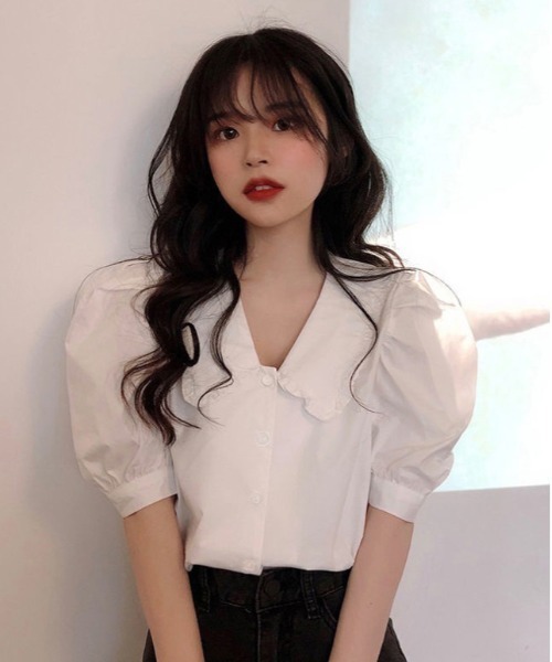 WEGO(ウィゴー)の「WEGO/パフスリーブガーリーブラウス(シャツ/ブラウス・レディース・ホワイト/パープル・MEDIUM/SMALL)」の5枚目の写真