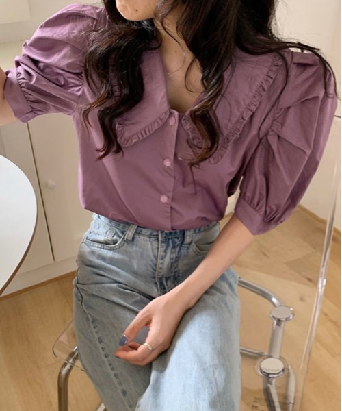 WEGO(ウィゴー)の「WEGO/パフスリーブガーリーブラウス(シャツ/ブラウス・レディース・ホワイト/パープル・MEDIUM/SMALL)」の8枚目の写真