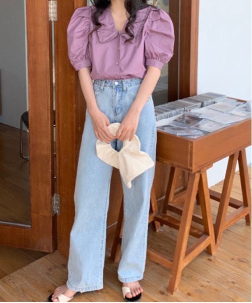 WEGO(ウィゴー)の「WEGO/パフスリーブガーリーブラウス(シャツ/ブラウス・レディース・ホワイト/パープル・MEDIUM/SMALL)」の9枚目の写真