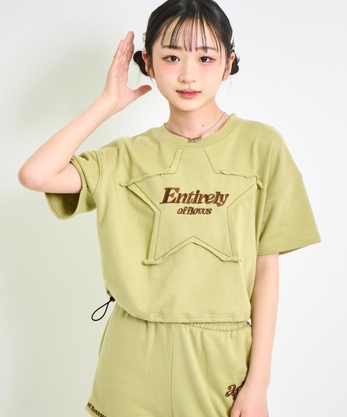 ANAP GｉRL（アナップガール）の「ダメージ加工 星ワッペン クロップド トップス（Tシャツ/カットソー・キッズ・カーキ/ブラック/ライトグレー・XS/S/M）」の17枚目の写真