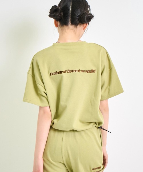 ANAP GｉRL（アナップガール）の「ダメージ加工 星ワッペン クロップド トップス（Tシャツ/カットソー・キッズ・カーキ/ブラック/ライトグレー・XS/S/M）」の9枚目の写真