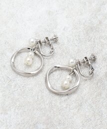 フェイクパール×リングメタル イヤリング