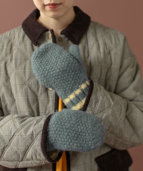 PAR ICI（パーリッシィ）の「カノコ編み ラインミトン（手袋・レディース・オレンジ/ブルー/ホワイト・FREE）」の3枚目の写真