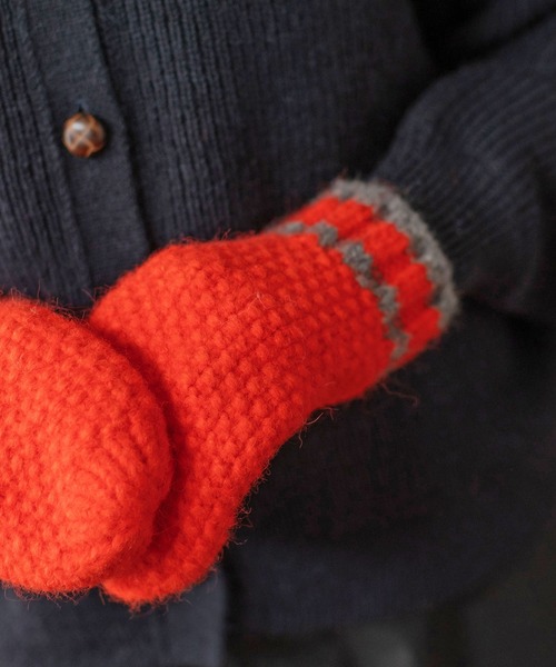 PAR ICI（パーリッシィ）の「カノコ編み ラインミトン（手袋・レディース・オレンジ/ブルー/ホワイト・FREE）」の10枚目の写真