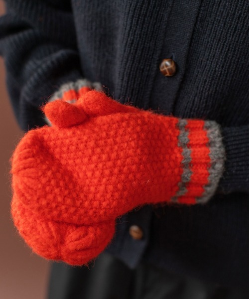 PAR ICI（パーリッシィ）の「カノコ編み ラインミトン（手袋・レディース・オレンジ/ブルー/ホワイト・FREE）」の11枚目の写真
