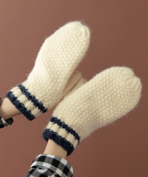 PAR ICI（パーリッシィ）の「カノコ編み ラインミトン（手袋・レディース・オレンジ/ブルー/ホワイト・FREE）」の15枚目の写真