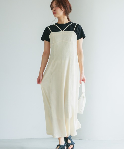 mysty woman（ミスティウーマン）の「テクスチャーキャミワンピース 497429（ワンピース・レディース・アイボリー/ブラック/その他・FREE）」の10枚目の写真