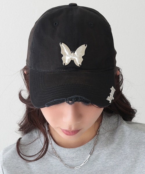 セール】メタリック バタフライ付き サイド ロゴ キャップ