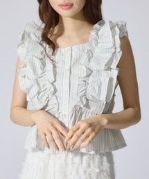 rienda | ダブルフリルブラウス 夏服 ノースリーブトップス(シャツ/ブラウス)