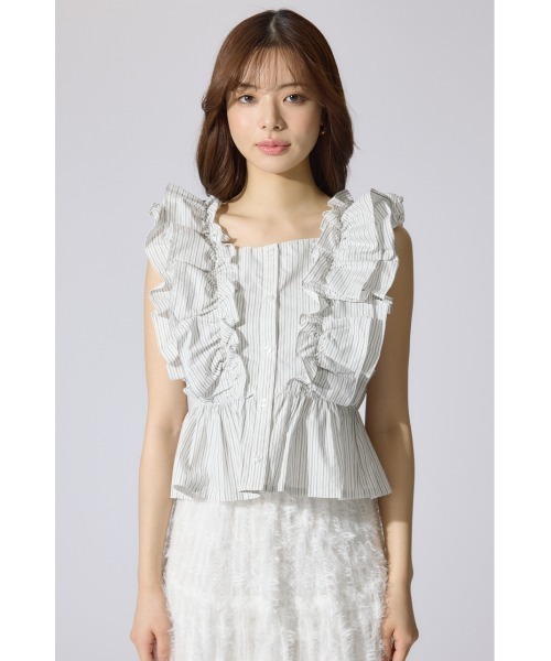 rienda（リエンダ）の「ダブルフリルブラウス 夏服 ノースリーブトップス（シャツ/ブラウス・レディース・ブラック/ブルー系その他/ホワイト系その他・FREE）」の20枚目の写真