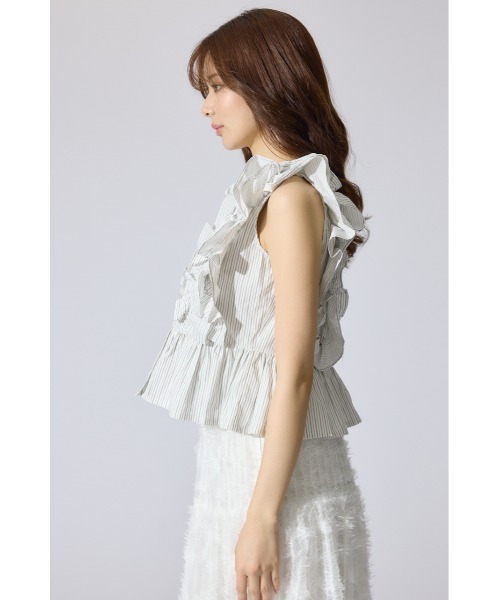 rienda（リエンダ）の「ダブルフリルブラウス 夏服 ノースリーブトップス（シャツ/ブラウス・レディース・ブラック/ブルー系その他/ホワイト系その他・FREE）」の19枚目の写真