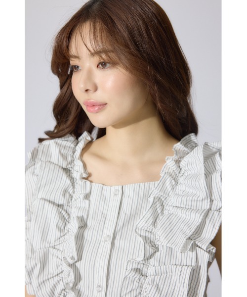 rienda（リエンダ）の「ダブルフリルブラウス 夏服 ノースリーブトップス（シャツ/ブラウス・レディース・ブラック/ブルー系その他/ホワイト系その他・FREE）」の17枚目の写真