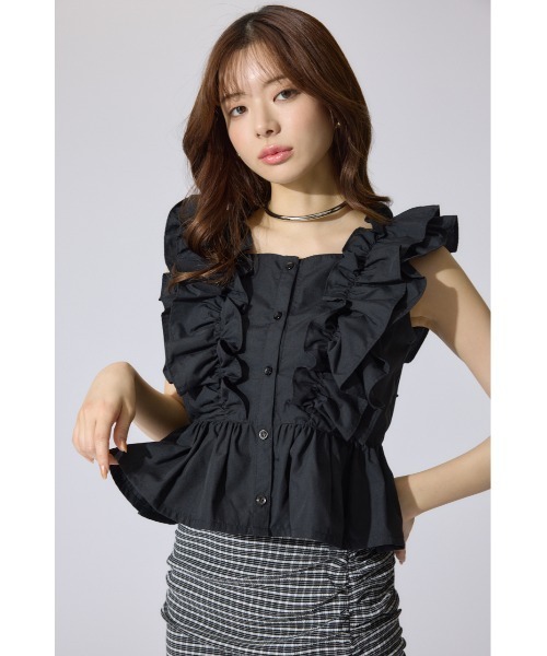rienda（リエンダ）の「ダブルフリルブラウス 夏服 ノースリーブトップス（シャツ/ブラウス・レディース・ブラック/ブルー系その他/ホワイト系その他・FREE）」の14枚目の写真