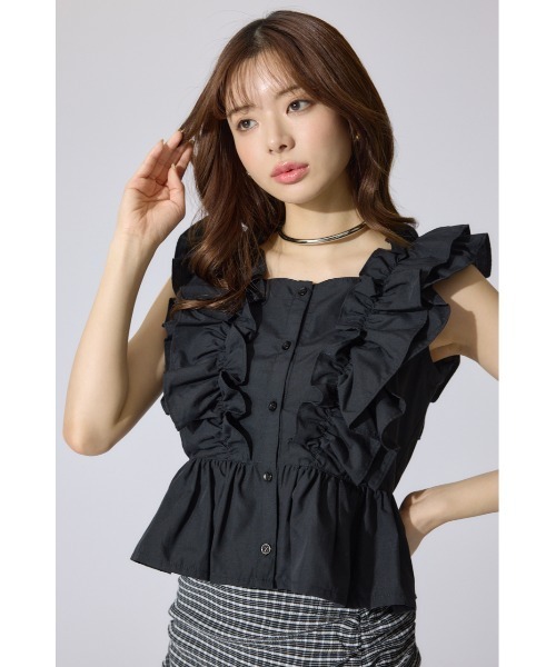 rienda（リエンダ）の「ダブルフリルブラウス 夏服 ノースリーブトップス（シャツ/ブラウス・レディース・ブラック/ブルー系その他/ホワイト系その他・FREE）」の13枚目の写真