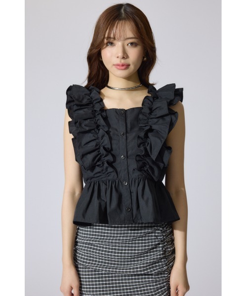 rienda（リエンダ）の「ダブルフリルブラウス 夏服 ノースリーブトップス（シャツ/ブラウス・レディース・ブラック/ブルー系その他/ホワイト系その他・FREE）」の10枚目の写真