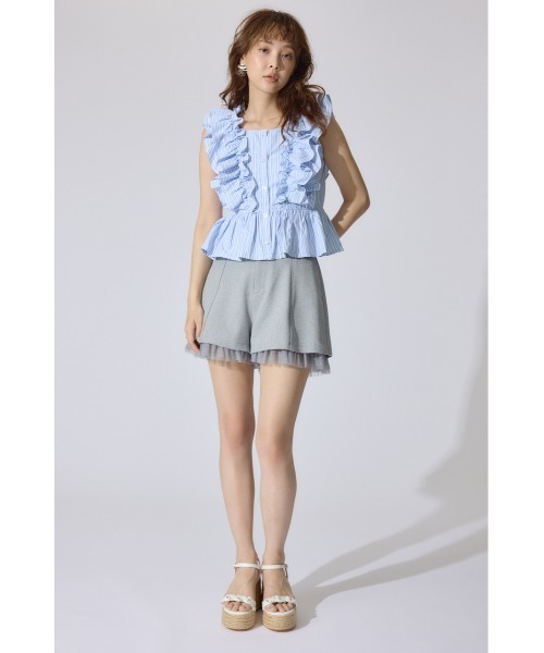 rienda（リエンダ）の「ダブルフリルブラウス 夏服 ノースリーブトップス（シャツ/ブラウス・レディース・ブラック/ブルー系その他/ホワイト系その他・FREE）」の7枚目の写真