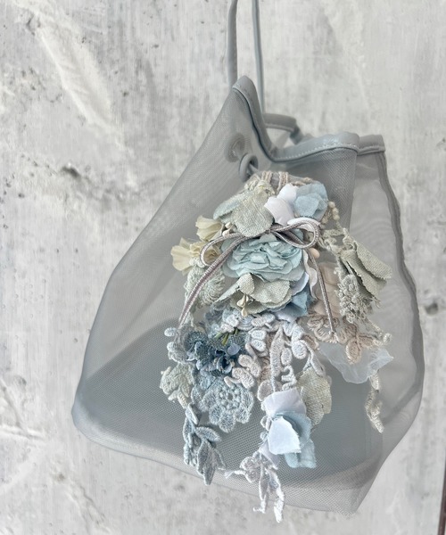 m.soeur（エムスール）の「メッシュ素材の巾着バッグ（ハンドバッグ・レディース・グレー/ピンク・FREE）」の12枚目の写真