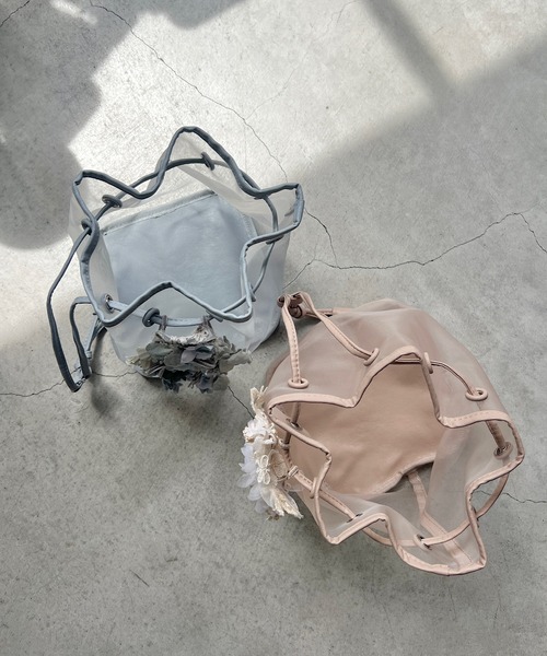 m.soeur（エムスール）の「メッシュ素材の巾着バッグ（ハンドバッグ・レディース・グレー/ピンク・FREE）」の20枚目の写真