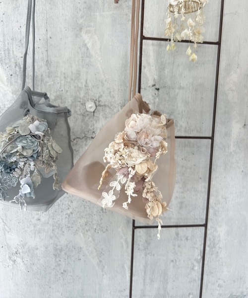 m.soeur（エムスール）の「メッシュ素材の巾着バッグ（ハンドバッグ・レディース・グレー/ピンク・FREE）」の14枚目の写真