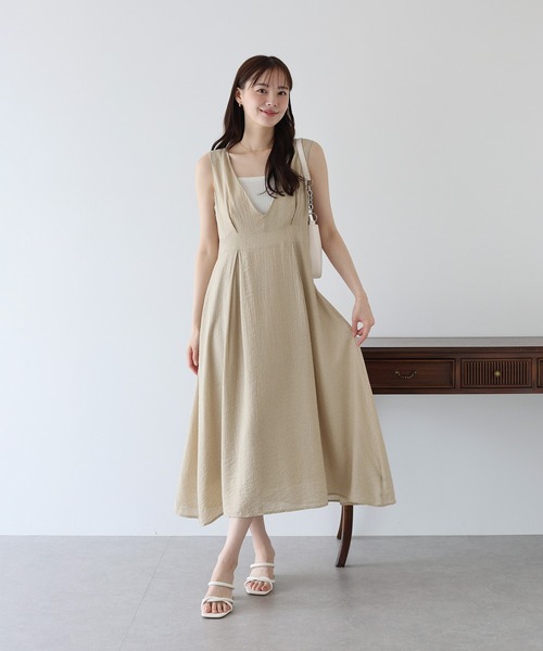 BLUEEAST（ブルーイースト）の「シアーストライプジャンスカ（ジャンパースカート・レディース・ベージュ/ブラック・MEDIUM）」の2枚目の写真