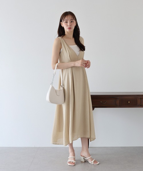 BLUEEAST（ブルーイースト）の「シアーストライプジャンスカ（ジャンパースカート・レディース・ベージュ/ブラック・MEDIUM）」の3枚目の写真