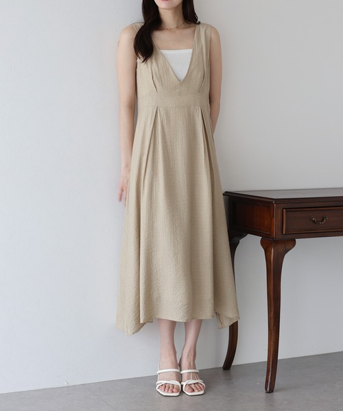 BLUEEAST（ブルーイースト）の「シアーストライプジャンスカ（ジャンパースカート・レディース・ベージュ/ブラック・MEDIUM）」の7枚目の写真