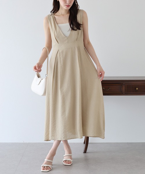 BLUEEAST（ブルーイースト）の「シアーストライプジャンスカ（ジャンパースカート・レディース・ベージュ/ブラック・MEDIUM）」の6枚目の写真