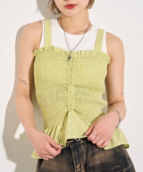 WHO'S WHO gallery（フーズフーギャラリー）の「シャーリングビスチェ（その他トップス・レディース・ブラック/ブラウン/グリーン・FREE）」の3枚目の写真