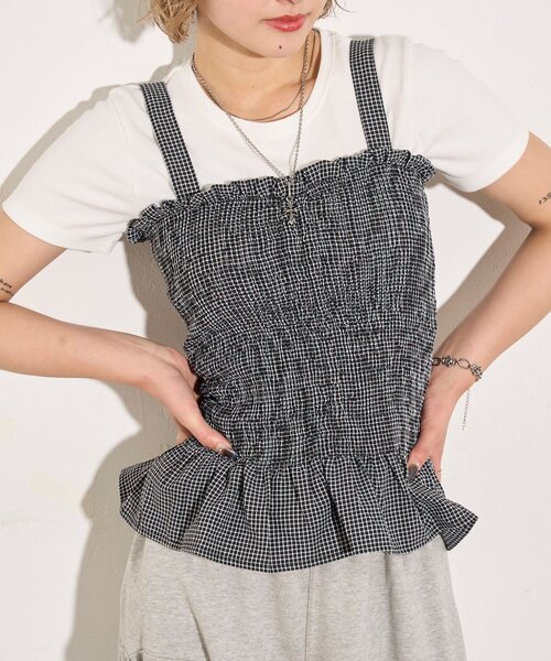 WHO'S WHO gallery（フーズフーギャラリー）の「シャーリングビスチェ（その他トップス・レディース・ブラック/ブラウン/グリーン・FREE）」の7枚目の写真