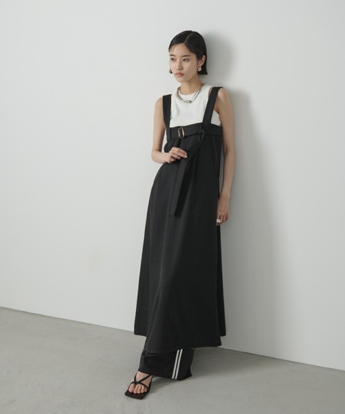 AIC.（エーアイシー）の「ベルトデザインロングジャンスカ（ジャンパースカート・レディース・ブラック/グレイッシュベージュ・FREE）」の8枚目の写真