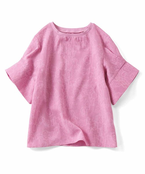 IEDIT（イディット）の「ＩＥＤＩＴ　フラワー柄が華やか　コットンジャカード素材のふんわり袖Ｔブラウス（シャツ/ブラウス・レディース・オフホワイト/ピンク・3L/LL/L/M/4L/S）」の2枚目の写真