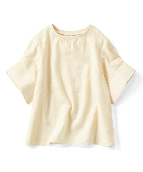 IEDIT（イディット）の「ＩＥＤＩＴ　フラワー柄が華やか　コットンジャカード素材のふんわり袖Ｔブラウス（シャツ/ブラウス・レディース・オフホワイト/ピンク・3L/LL/L/M/4L/S）」の7枚目の写真