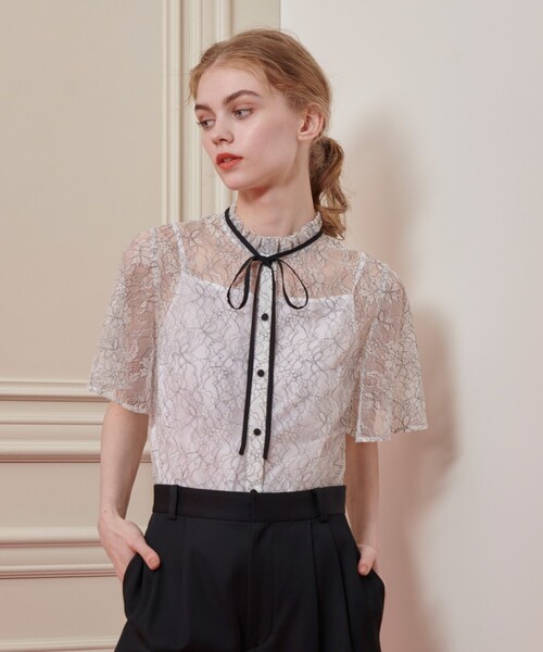 セール】【LOULOU WILLOUGHBY】レースリボンフレアスリーブブラウス