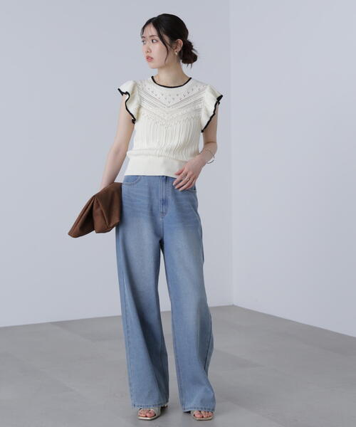 FREE'S MART(フリーズマート)の「◆肩フリル編地切り替えニット(ニット/セーター・レディース・イエロー/ホワイト/ブラウン・FREE)」の16枚目の写真