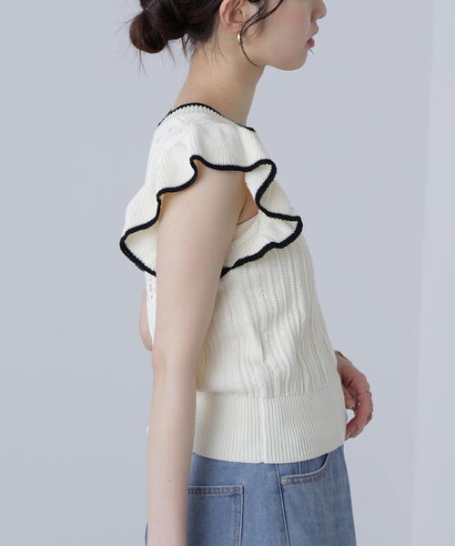 FREE'S MART(フリーズマート)の「◆肩フリル編地切り替えニット(ニット/セーター・レディース・イエロー/ホワイト/ブラウン・FREE)」の18枚目の写真