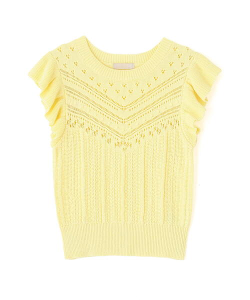 FREE'S MART(フリーズマート)の「◆肩フリル編地切り替えニット(ニット/セーター・レディース・イエロー/ホワイト/ブラウン・FREE)」の7枚目の写真