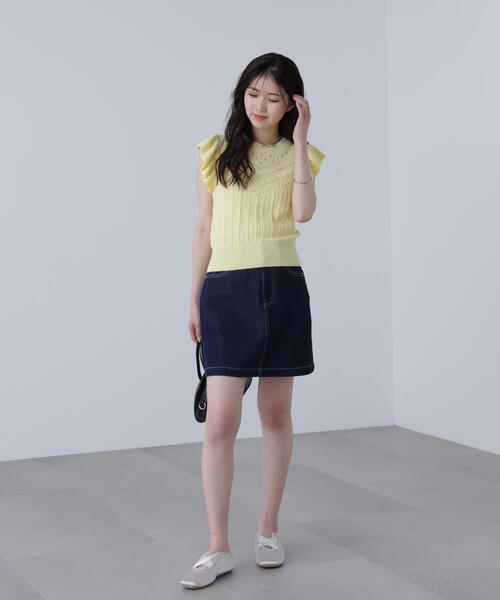 FREE'S MART(フリーズマート)の「◆肩フリル編地切り替えニット(ニット/セーター・レディース・イエロー/ホワイト/ブラウン・FREE)」の12枚目の写真