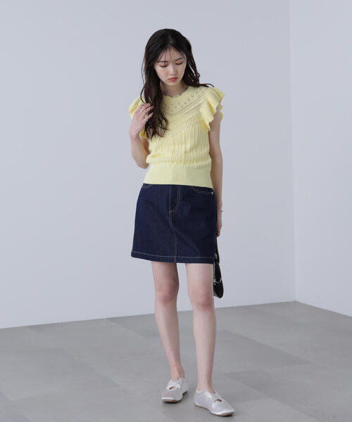 FREE'S MART(フリーズマート)の「◆肩フリル編地切り替えニット(ニット/セーター・レディース・イエロー/ホワイト/ブラウン・FREE)」の13枚目の写真