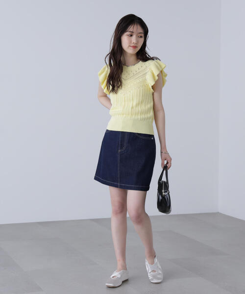 FREE'S MART(フリーズマート)の「◆肩フリル編地切り替えニット(ニット/セーター・レディース・イエロー/ホワイト/ブラウン・FREE)」の14枚目の写真