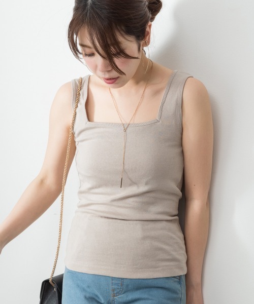 RCD（アールシーディー）の「カップ付きスクエアーネックタンクトップ（タンクトップ・レディース・グレイッシュベージュ/ネイビー/オフホワイト/カーキ/杢グレー/チャコールグレー/ブラック・L/M/4L/3L/LL）」の15枚目の写真