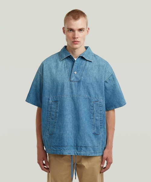 G-STAR(ジースター)の「Polo Shirt/ミリタリーディテールオーバーサイズデニムポロシャツ(シャツ/ブラウス・メンズ・インディゴブルー・MEDIUM/SMALL/X-SMALL/LARGE/X-LARGE)」の1枚目の写真