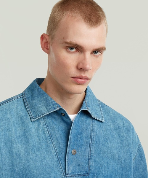 G-STAR(ジースター)の「Polo Shirt/ミリタリーディテールオーバーサイズデニムポロシャツ(シャツ/ブラウス・メンズ・インディゴブルー・MEDIUM/SMALL/X-SMALL/LARGE/X-LARGE)」の5枚目の写真