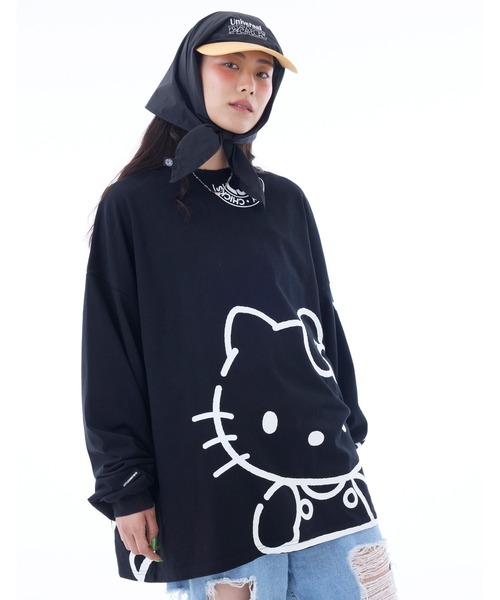 Little sunny bite(リトルサニーバイト)の「▼little sunny bite▼HELLO KITTY x little sunny bite long tee(Tシャツ/カットソー・レディース・ブラック/ホワイト/ライトブルー・MEDIUM/SMALL)」の2枚目の写真