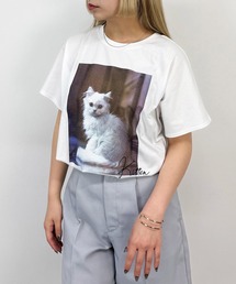 NICOLE CLUB | フレンチスリーブ猫Tシャツ(Tシャツ/カットソー)