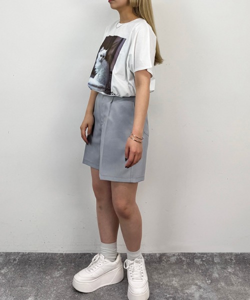 NICOLE CLUB(ニコル クラブ)の「フレンチスリーブ猫Tシャツ(Tシャツ/カットソー・レディース・チャコール/オフホワイト/ホワイト×グレー・FREE)」の6枚目の写真