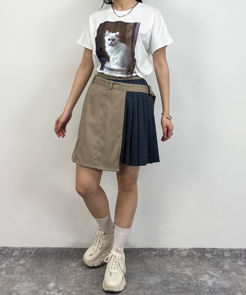 NICOLE CLUB(ニコル クラブ)の「フレンチスリーブ猫Tシャツ(Tシャツ/カットソー・レディース・チャコール/オフホワイト/ホワイト×グレー・FREE)」の8枚目の写真