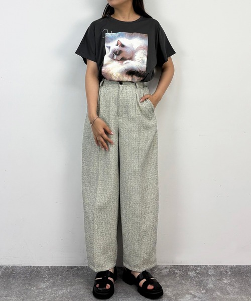 NICOLE CLUB(ニコル クラブ)の「フレンチスリーブ猫Tシャツ(Tシャツ/カットソー・レディース・チャコール/オフホワイト/ホワイト×グレー・FREE)」の10枚目の写真